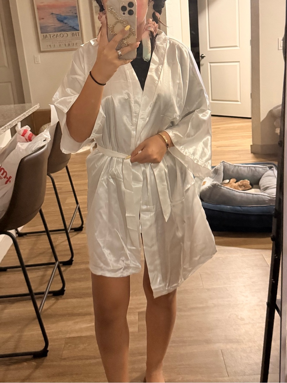 Bridal Satin Robe with Rhinestone 'Bride' Script - Picture 2 of 3